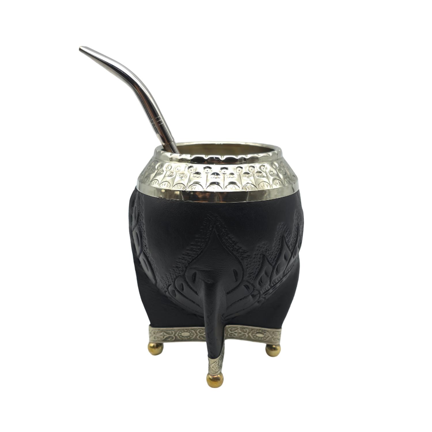 MATE TORPEDO NEGRO DE CALABAZA CON VIROLA CINCELADA TAMAÑO CONSUL - 2