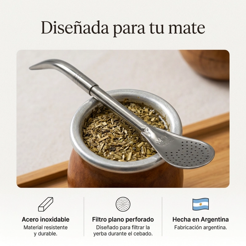 BOMBILLA PARA MATE DE ACERO INOXIDABLE - 6