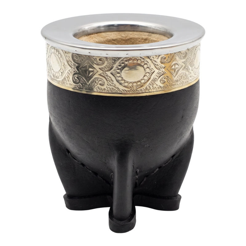 MATE IMPERIAL DE CALABAZA CON CUERO Y VIROLA DE ALPACA TAMAÑO CLASICO - 1