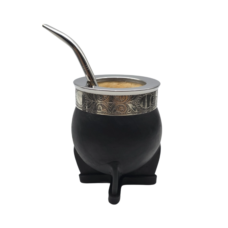 MATE IMPERIAL DE CALABAZA CON CUERO Y VIROLA DE ALPACA TAMAÑO CLASICO - 2