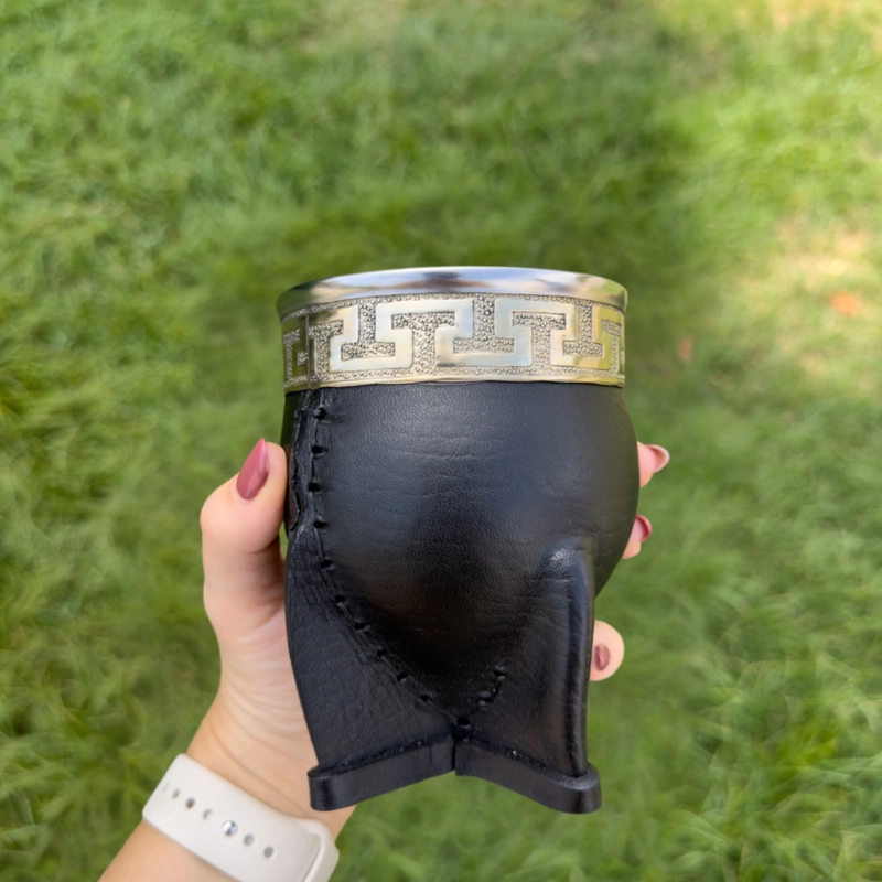 MATE IMPERIAL DE CALABAZA CON CUERO Y VIROLA DE ALPACA TAMAÑO CLASICO - 3