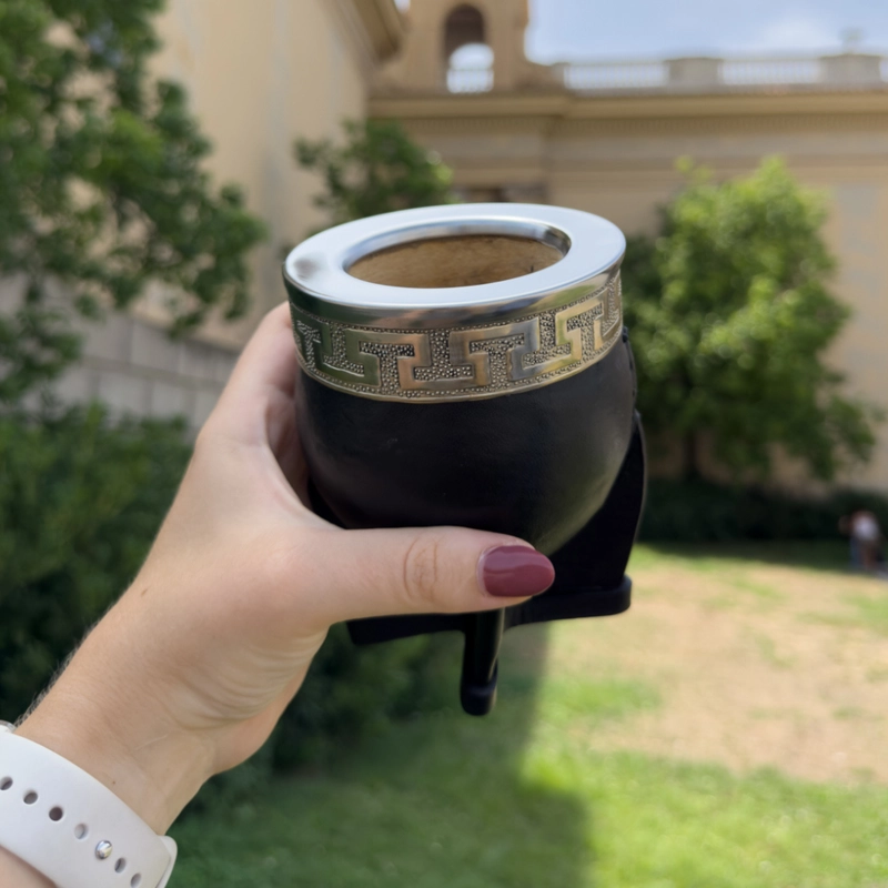MATE IMPERIAL DE CALABAZA CON CUERO Y VIROLA DE ALPACA TAMAÑO CLASICO - 7