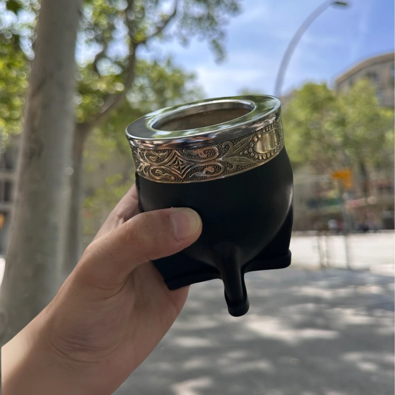 MATE IMPERIAL DE CALABAZA CON CUERO Y VIROLA DE ALPACA TAMAÑO CLASICO - 9