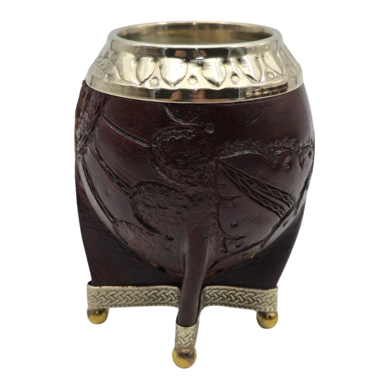 MATE TORPEDO BORRAVINO DE CALABAZA CON VIROLA CINCELADA TAMAÑO CLASICO - 1