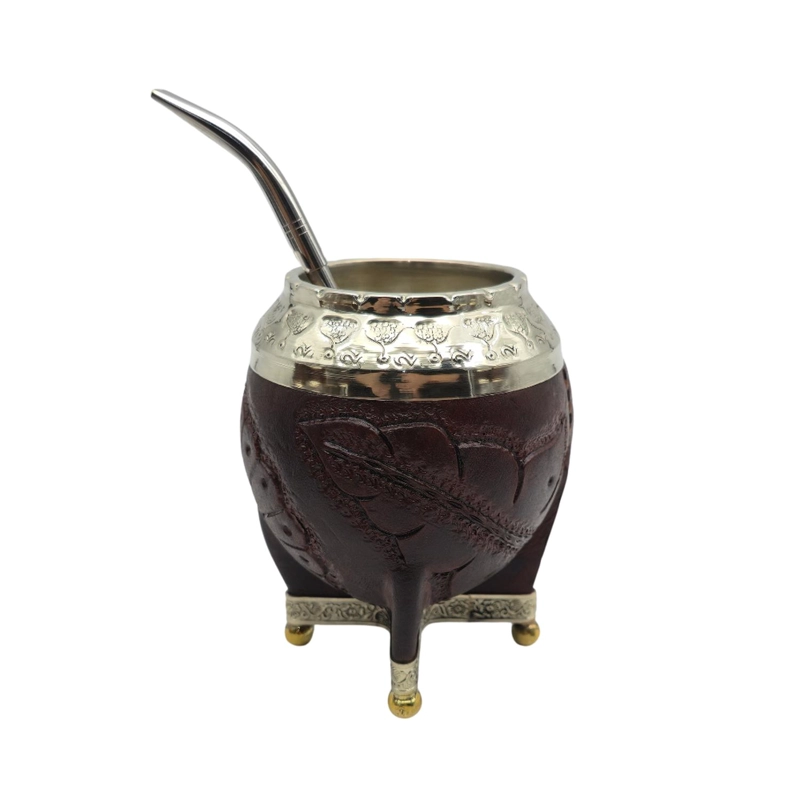 MATE TORPEDO BORRAVINO DE CALABAZA CON VIROLA CINCELADA TAMAÑO HOJA - 2