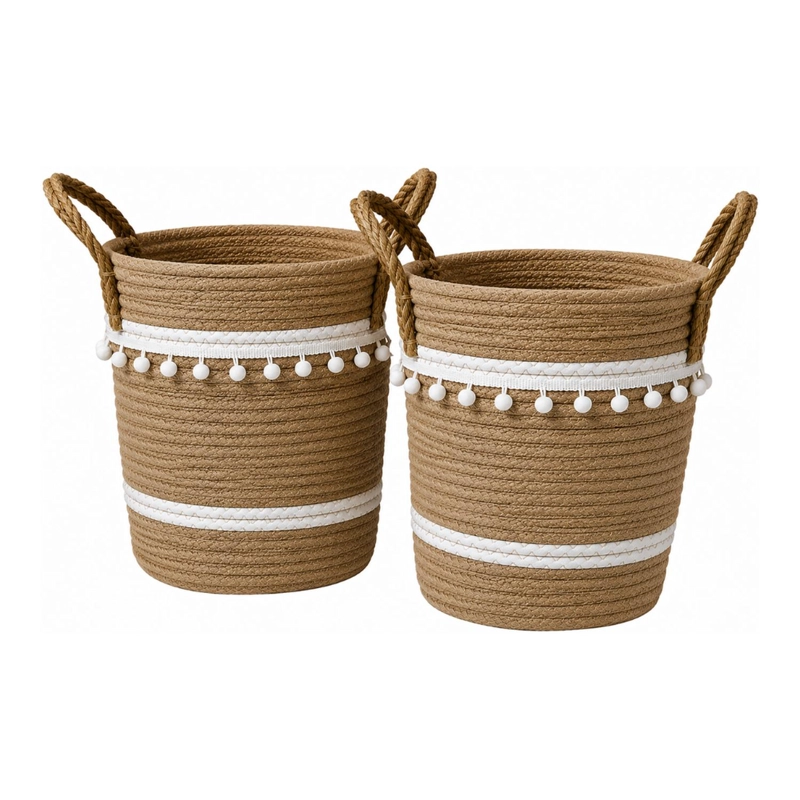 SET 2 CANASTOS CESTA YUTE DISEÑO ALGODON TEJIDO RUSTICO - 1