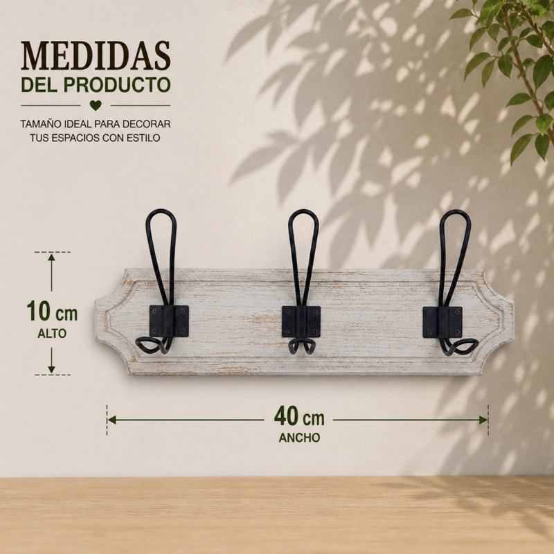 PERCHERO 3 GANCHOS DOBLE COLGADORES DE MADERA ROPA BLANCO - 6