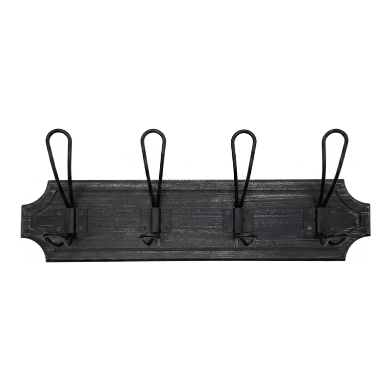 PERCHERO DE PARED COLGADOR VINTAGE 4 GANCHOS DOBLES NEGRO - 1