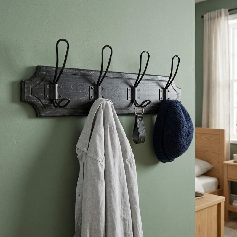 PERCHERO DE PARED COLGADOR VINTAGE 4 GANCHOS DOBLES NEGRO - 2