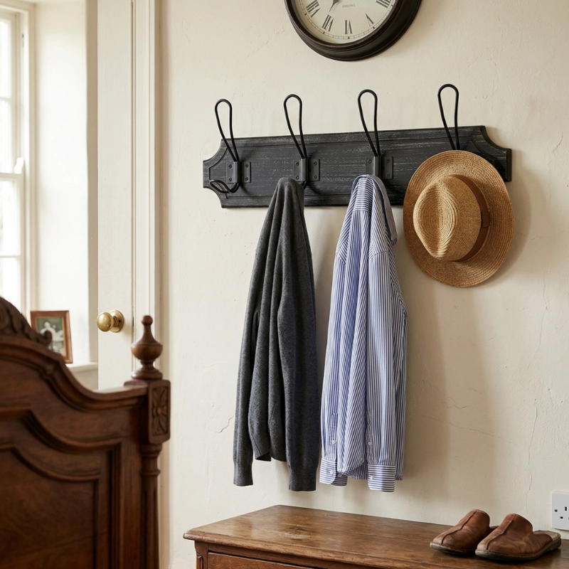 PERCHERO DE PARED COLGADOR VINTAGE 4 GANCHOS DOBLES NEGRO - 3