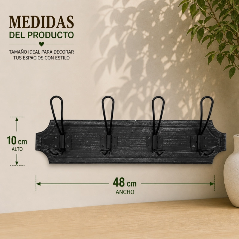 PERCHERO DE PARED COLGADOR VINTAGE 4 GANCHOS DOBLES NEGRO - 7