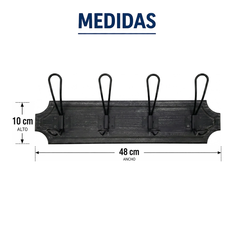 PERCHERO DE PARED COLGADOR VINTAGE 4 GANCHOS DOBLES NEGRO - 9