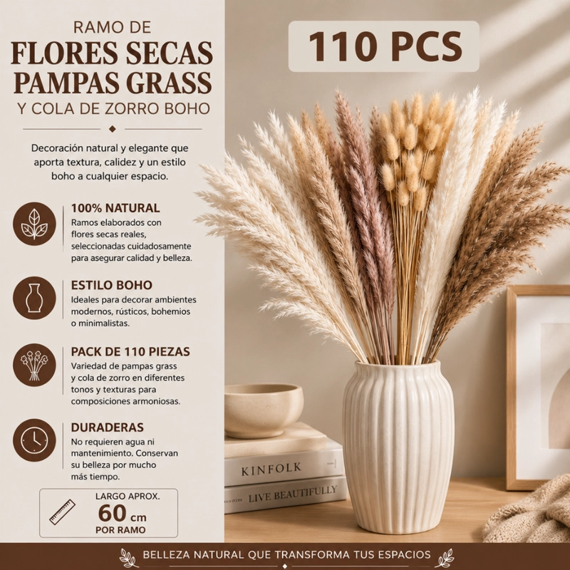 RAMO DE FLORES SECAS PAMPAS GRASS Y COLA DE ZORRO BOHO - 6