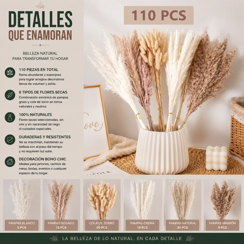 RAMO DE FLORES SECAS PAMPAS GRASS Y COLA DE ZORRO BOHO - 8