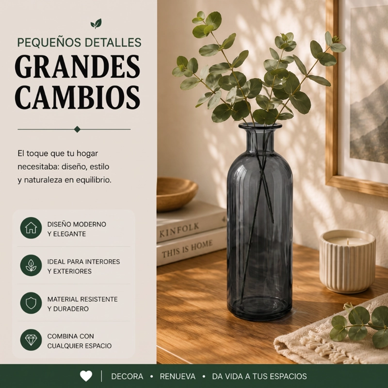 FLORERO BOTELLA DE VIDRIO DECORATIVO CRISTAL OSCURO L - 4