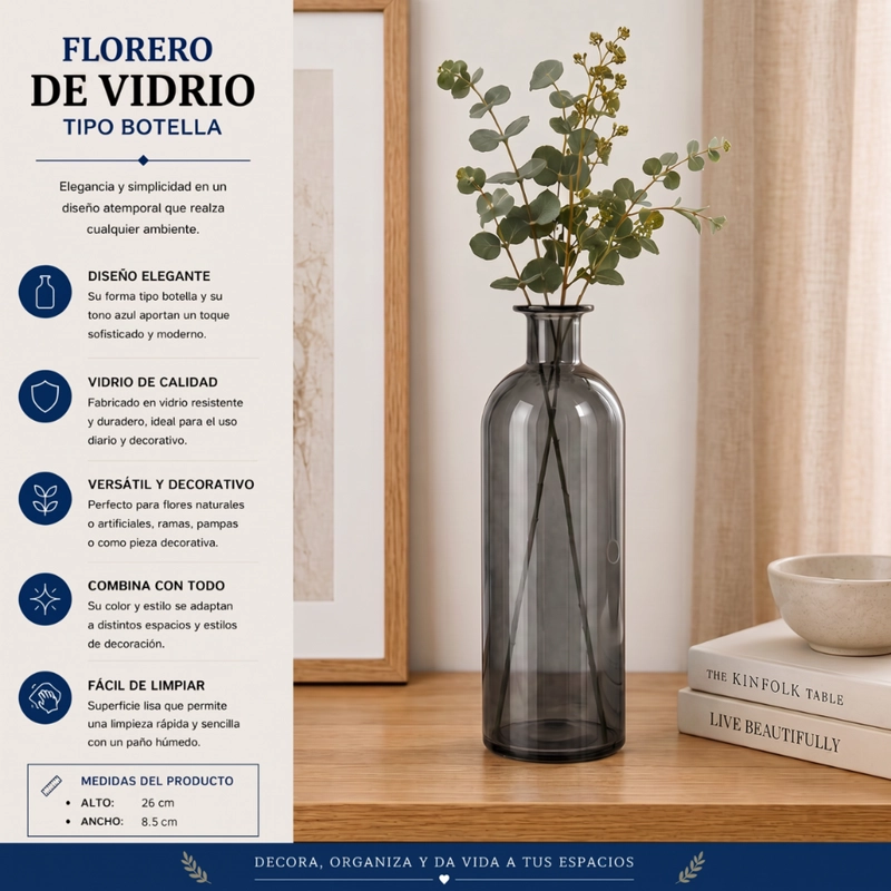 FLORERO BOTELLA DE VIDRIO DECORATIVO CRISTAL OSCURO L - 5