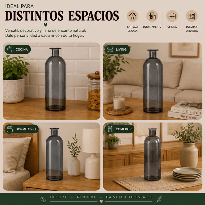 FLORERO BOTELLA DE VIDRIO DECORATIVO CRISTAL OSCURO L - 6