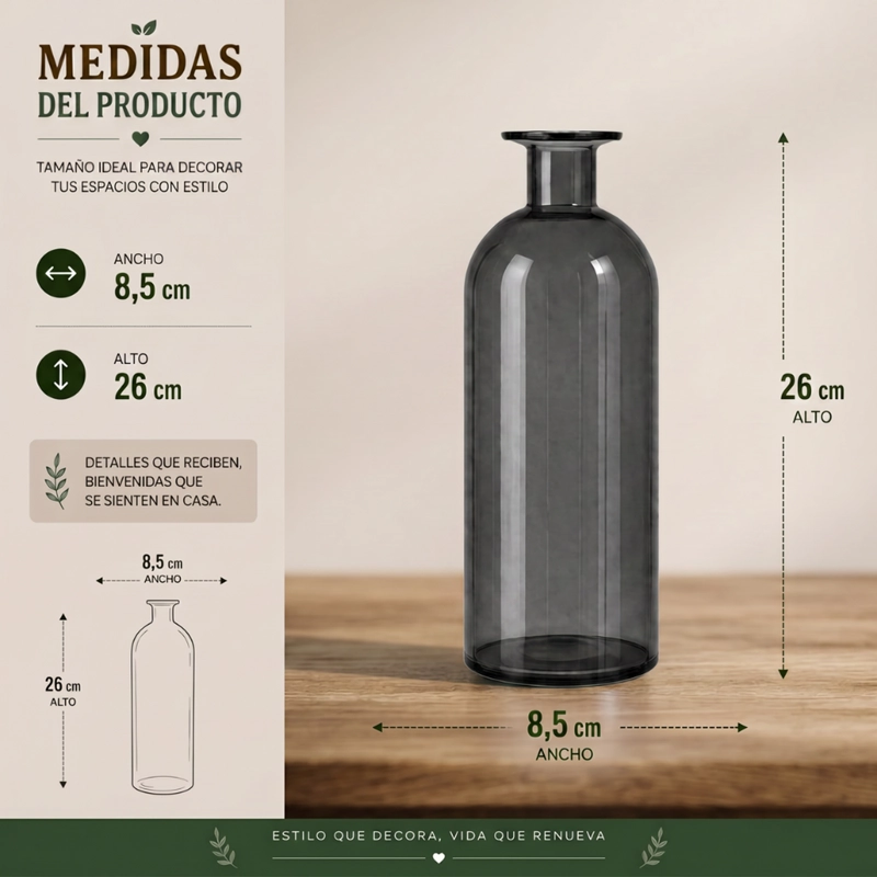 FLORERO BOTELLA DE VIDRIO DECORATIVO CRISTAL OSCURO L - 7