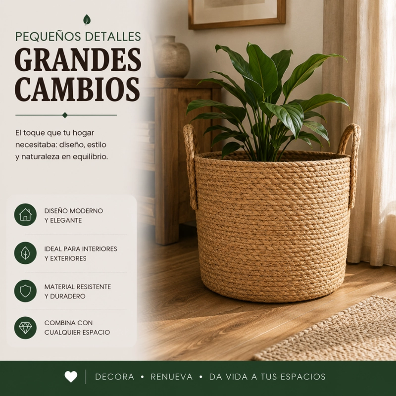 SET 3 CANASTOS CESTA DE YUTE TEJIDO ESTILO RUSTICO ASAS - 5