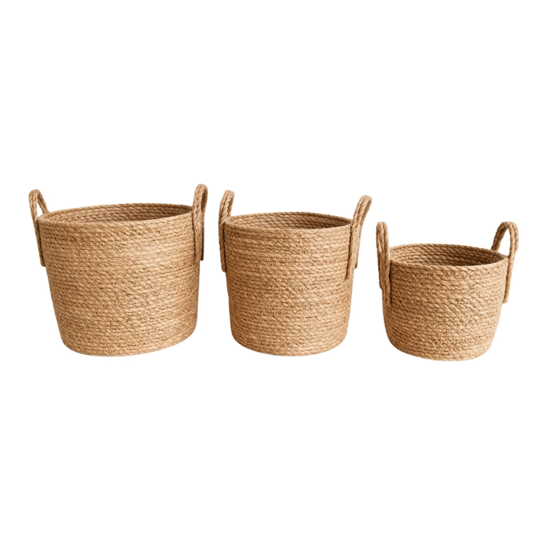 SET 3 CANASTOS CESTA DE YUTE TEJIDO ESTILO RUSTICO ASAS - 9