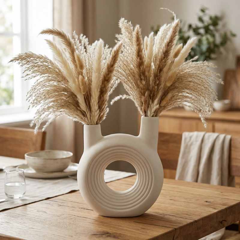 FLORERO REDONDO DOBLE BLANCO DE CERAMICA DECORATIVO HOGAR - 3