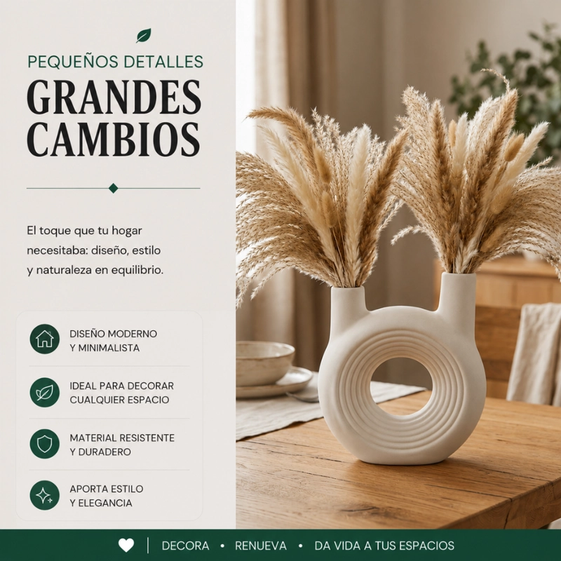 FLORERO REDONDO DOBLE BLANCO DE CERAMICA DECORATIVO HOGAR - 4