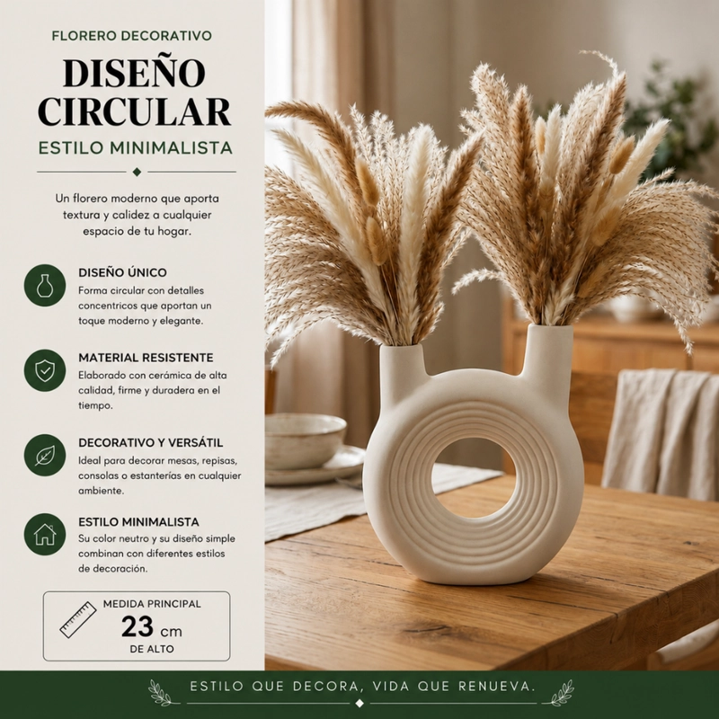 FLORERO REDONDO DOBLE BLANCO DE CERAMICA DECORATIVO HOGAR - 5