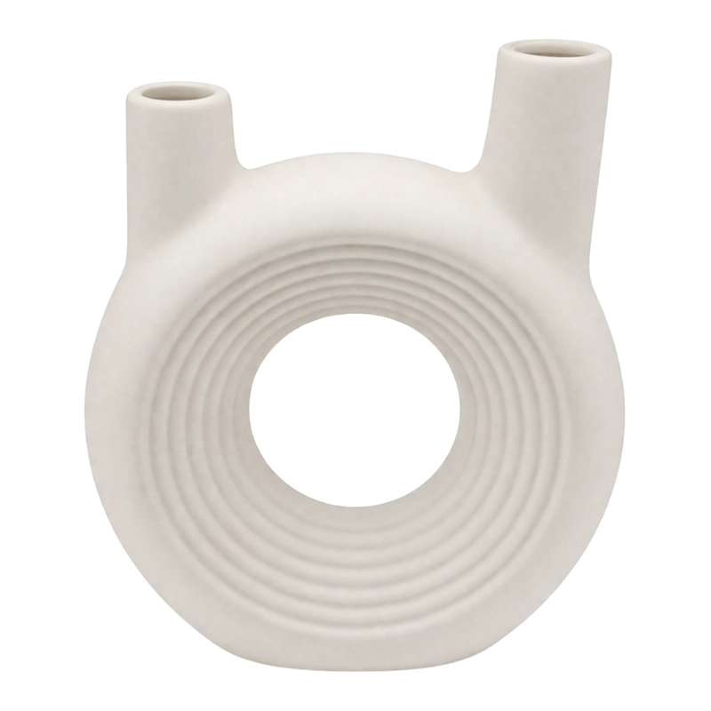 FLORERO REDONDO DOBLE BLANCO DE CERAMICA DECORATIVO HOGAR - 9