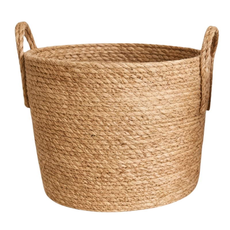 CANASTO CESTA DE YUTE TEJIDO ESTILO RUSTICO CON ASAS L - 1