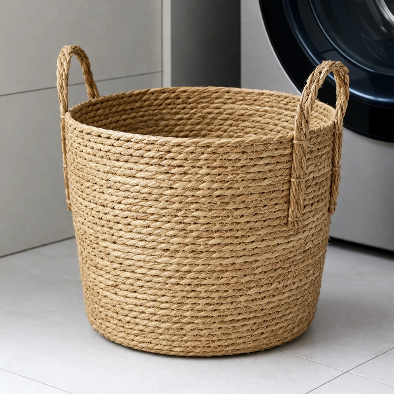 CANASTO CESTA DE YUTE TEJIDO ESTILO RUSTICO CON ASAS L - 2