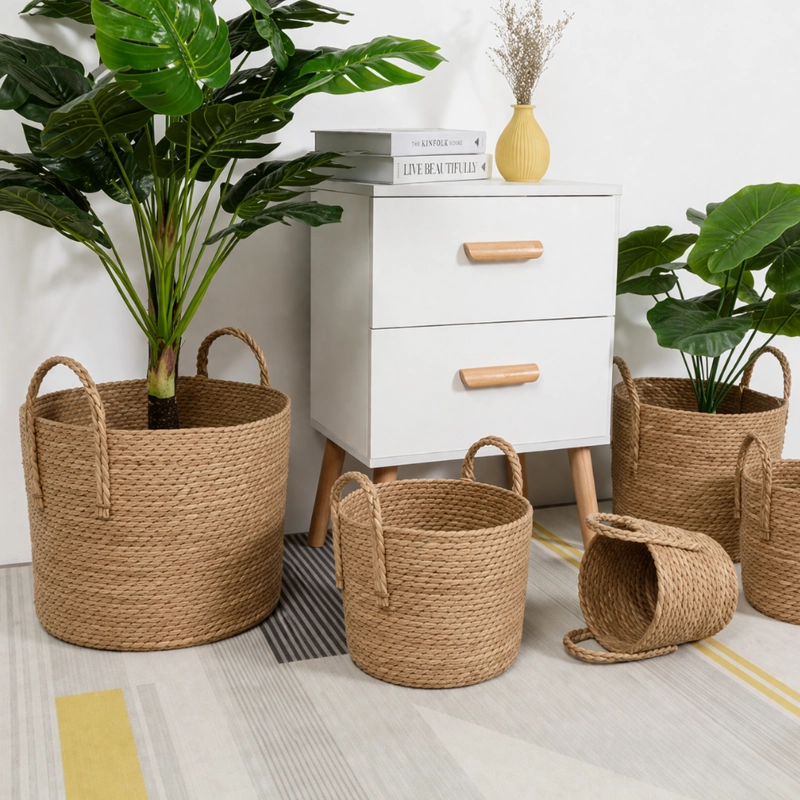 CANASTO CESTA DE YUTE TEJIDO ESTILO RUSTICO CON ASAS L - 3