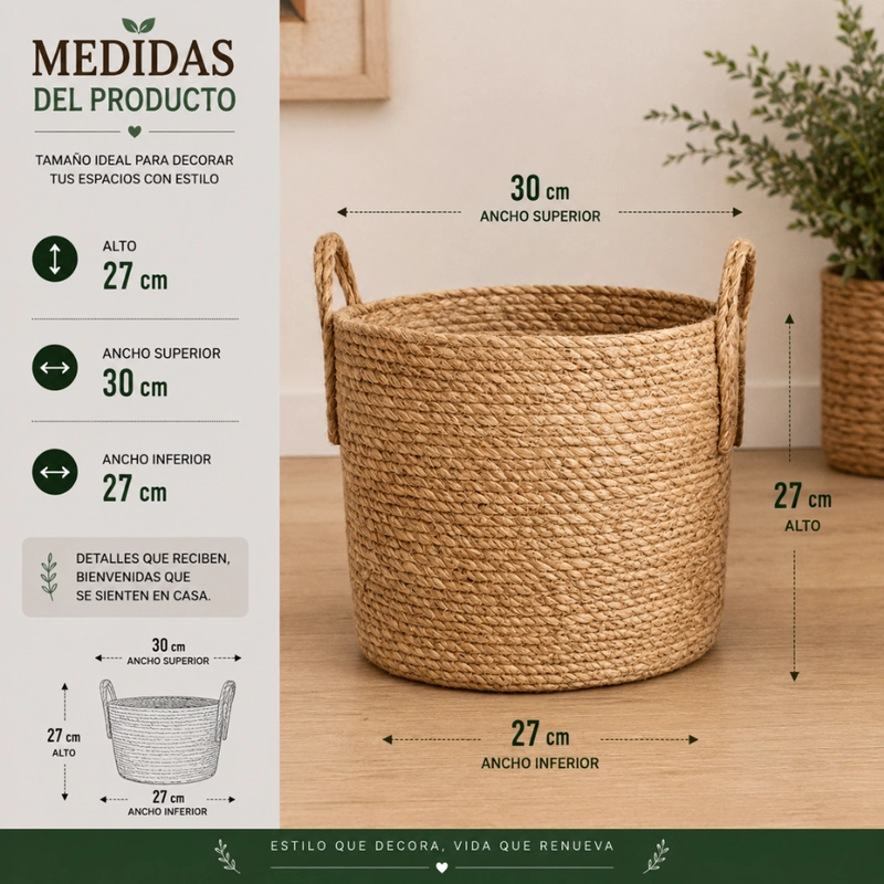 CANASTO CESTA DE YUTE TEJIDO ESTILO RUSTICO CON ASAS L - 7