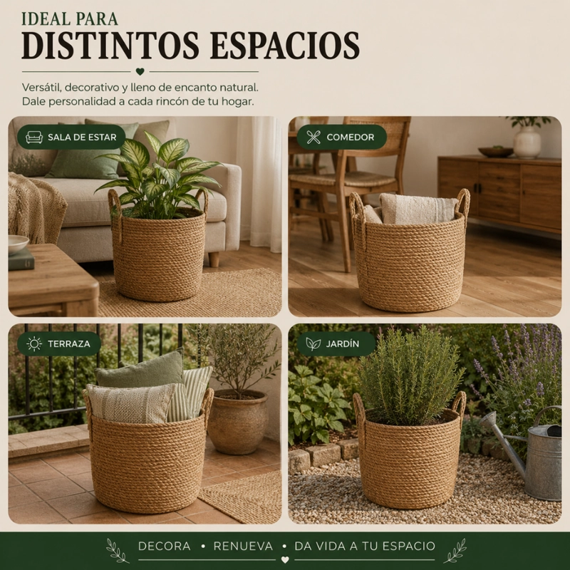 CANASTO CESTA DE YUTE TEJIDO ESTILO RUSTICO CON ASAS L - 8