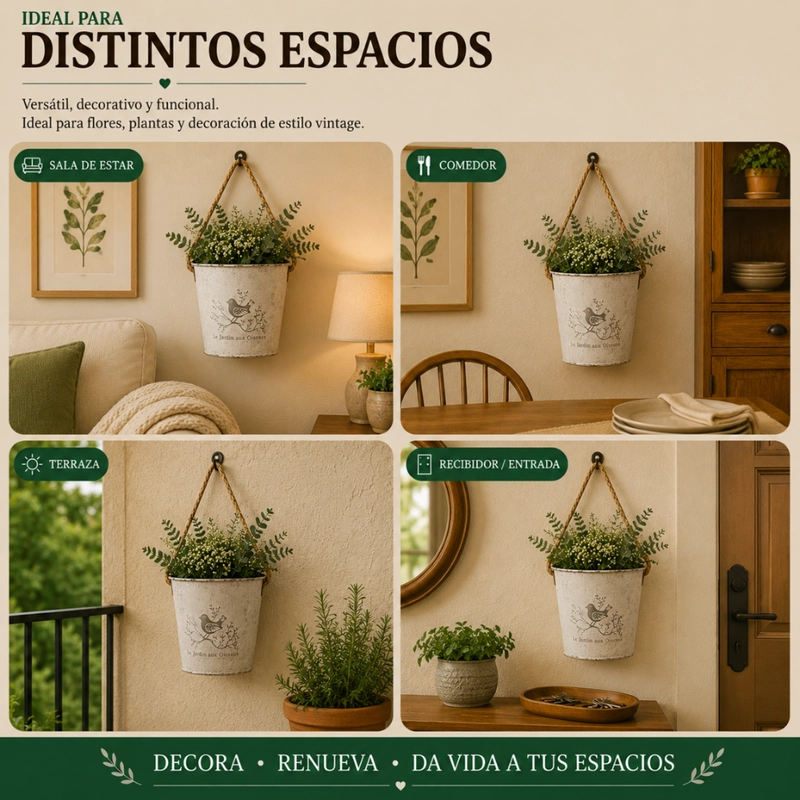 SET 2 MACETERO METALICO BLANCO COLGANTE DE PARED DECORATIVO - 7