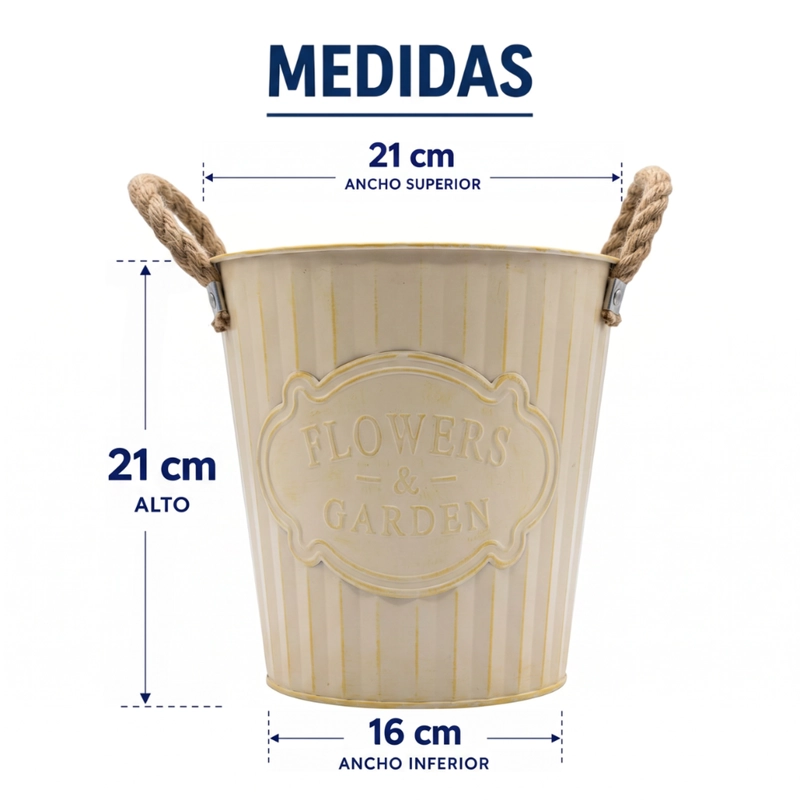 MACETERO METALICO BEIGE DECORATIVO CON ASAS JARDIN M - 7