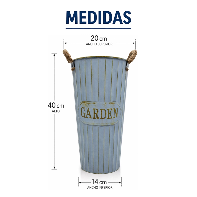 SET 3 MACETERO METALICO DECORATIVO CELESTE TIPO FLORERO XL - 9