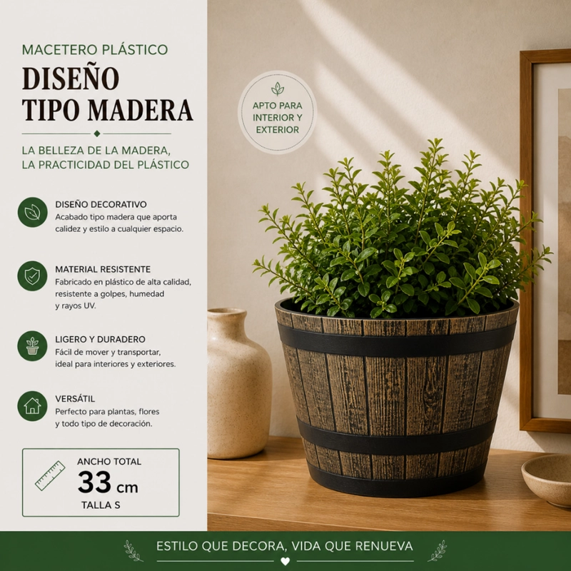 SET 2 MACETERO PLASTICO DISEÑO EFECTO BARRIL MACETA S - 5