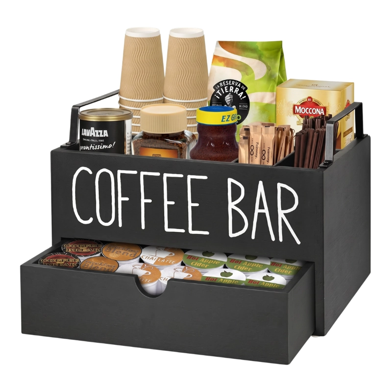 CAJA DE TE  COFFEE BAR ORGANIZADOR ESTACION DE CAFE  CON CAJON - 1