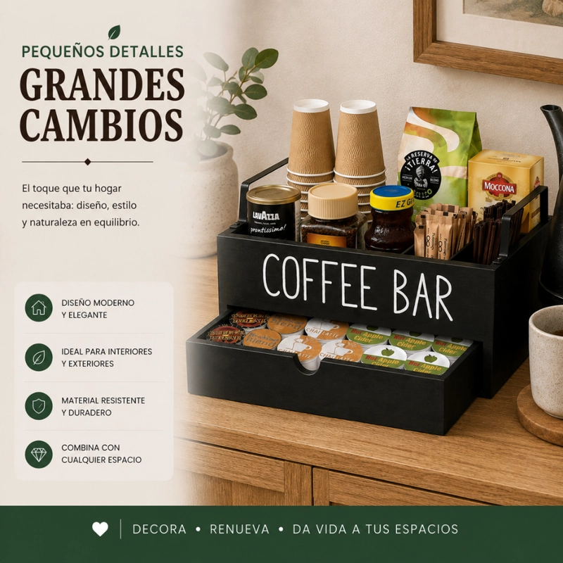 CAJA DE TE  COFFEE BAR ORGANIZADOR ESTACION DE CAFE  CON CAJON - 4