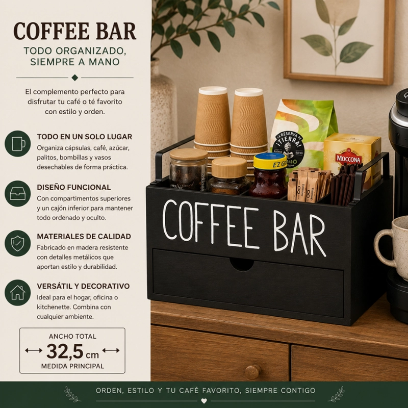 CAJA DE TE  COFFEE BAR ORGANIZADOR ESTACION DE CAFE  CON CAJON - 5