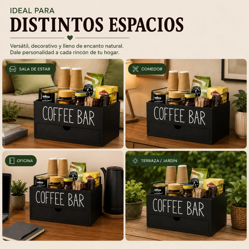 CAJA DE TE  COFFEE BAR ORGANIZADOR ESTACION DE CAFE  CON CAJON - 6