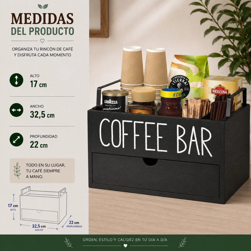CAJA DE TE  COFFEE BAR ORGANIZADOR ESTACION DE CAFE  CON CAJON - 7