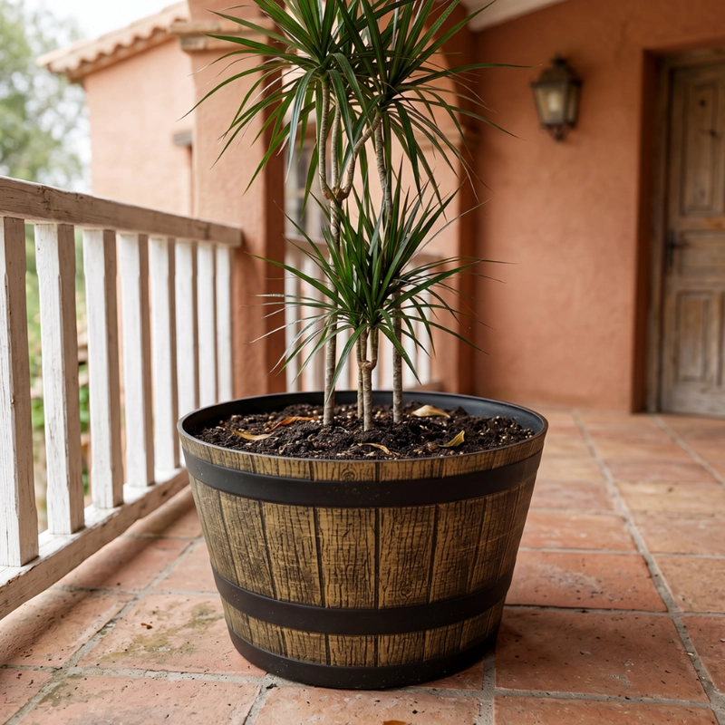 MACETERO PLASTICO DISEÑO EFECTO BARRIL DE MADERA MACETA XL - 3