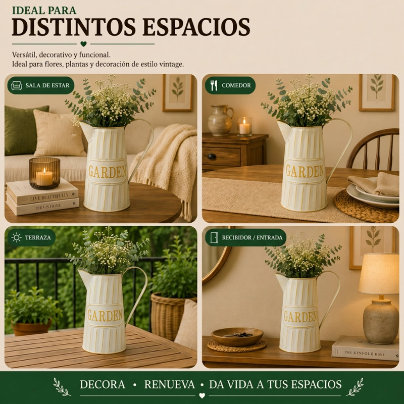 FLORERO METALICO TIPO JARRA DECORATIVO PARA FLORES GARDEN - 6