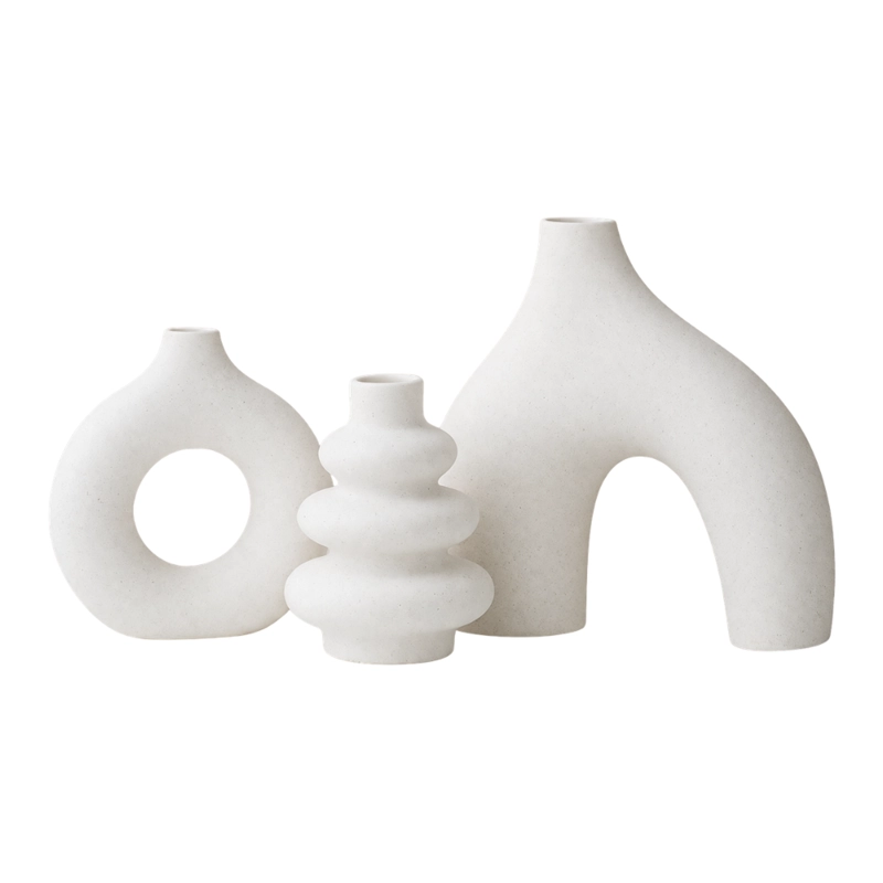 SET 3 FLOREROS DE CERAMICA DECORATIVOS ESTILO NORDICO HOGAR - 1