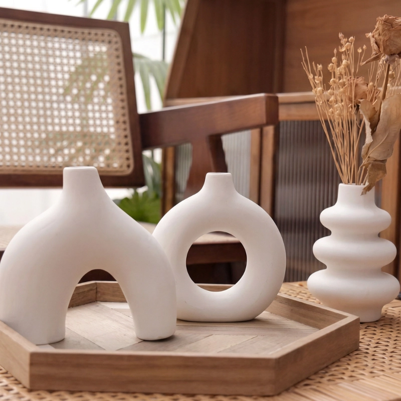 SET 3 FLOREROS DE CERAMICA DECORATIVOS ESTILO NORDICO HOGAR - 2