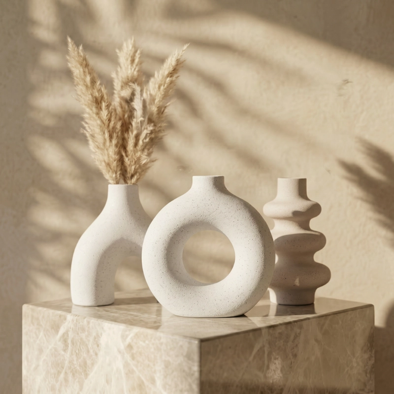 SET 3 FLOREROS DE CERAMICA DECORATIVOS ESTILO NORDICO HOGAR - 3