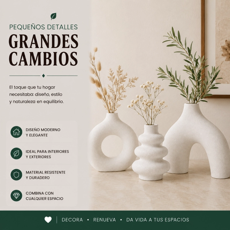 SET 3 FLOREROS DE CERAMICA DECORATIVOS ESTILO NORDICO HOGAR - 5