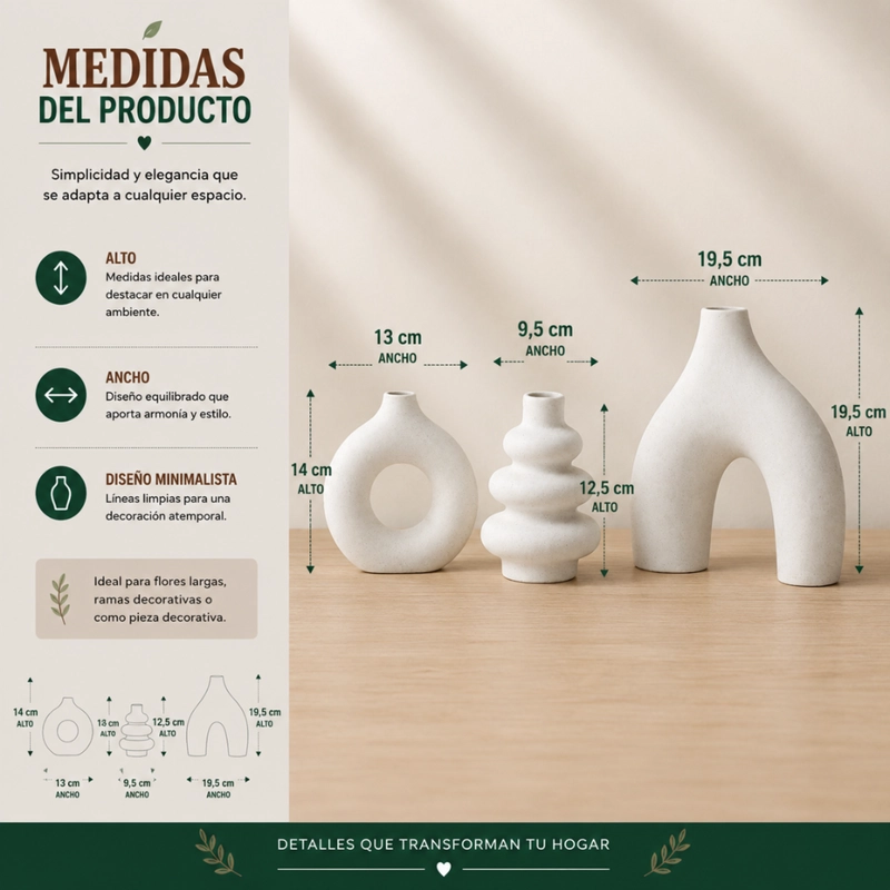 SET 3 FLOREROS DE CERAMICA DECORATIVOS ESTILO NORDICO HOGAR - 7