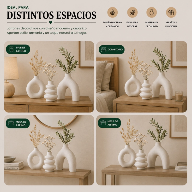 SET 3 FLOREROS DE CERAMICA DECORATIVOS ESTILO NORDICO HOGAR - 9